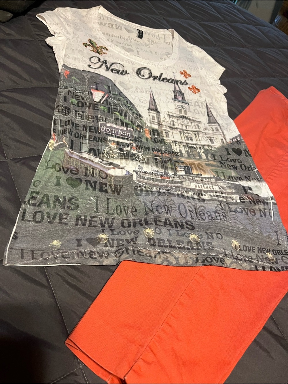 Davina White New Orleans Graphic Top and Coldwater Creek Capris